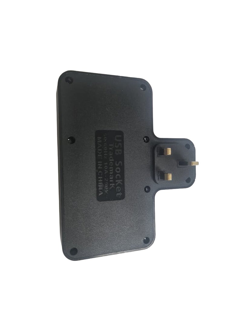 Lucky Hawk محول حائط مع 3 مقابس عالمية، 2 منفذ USB و 1 منفذ Type-C، تمديد متعدد المقابس مع 3 مفاتيح فردية، مقبس طاقة ذكي 2000 واط، شحن سريع 2.1 أمبير للمنزل، المكتب والسفر باللون الأسود - Image 4